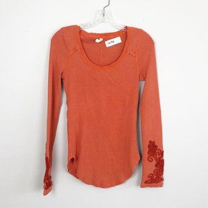 Free People | embroidered long sleeve thermal top